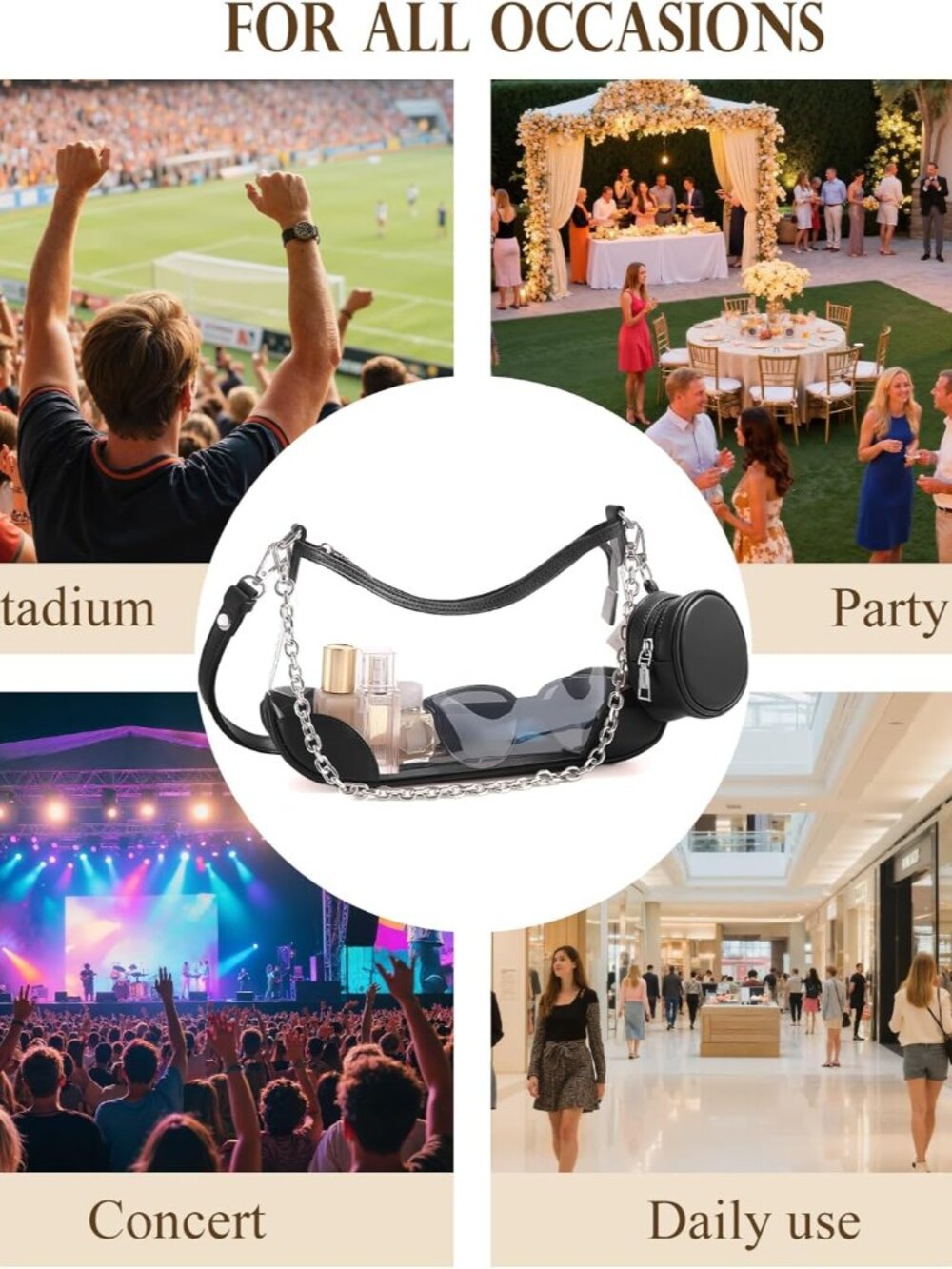 Clear Bag for Stadium Events, Clear Purse for Women Concert Crossbody, PVC Shoul - Picture 6 of 7